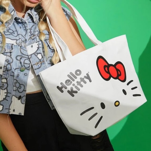 Hello Kitty canvas tote bag cartoon Sanrio cute fun cream white shopping - Picture 3 of 7
